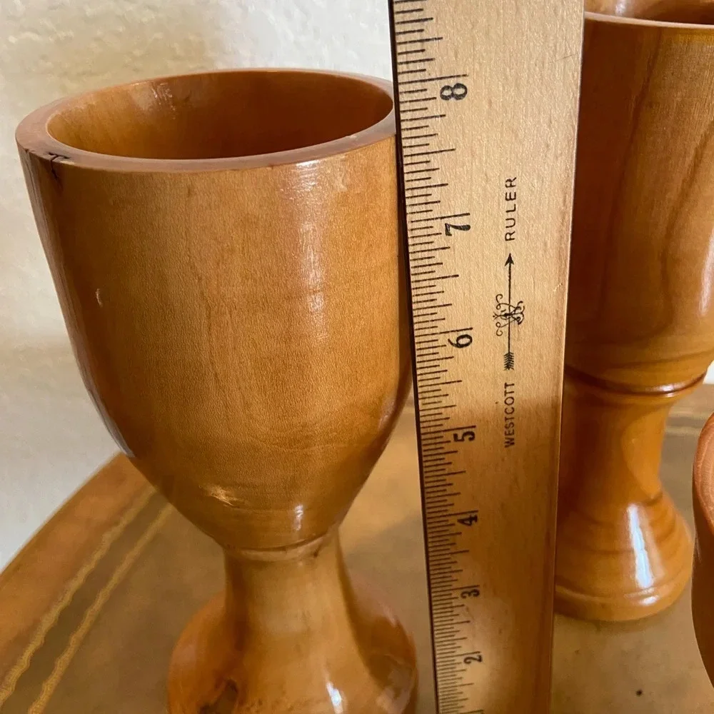 Set of 3 Turned Wood Bob Humbert Goblet Cups Elm Cherry Dogwood - Picture 9 of 12